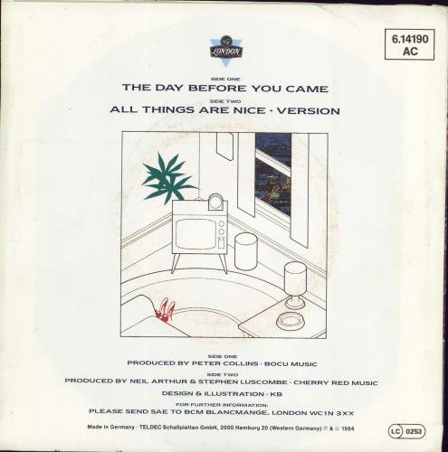 Blancmange The Day Before You Came 7" vinyl single (7 inch record / 45) German BLA07TH769104