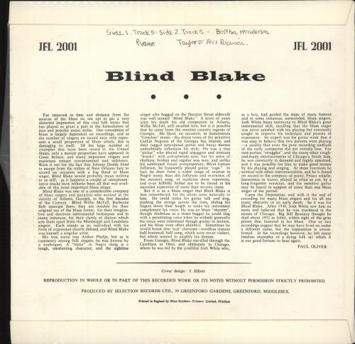 Blind Blake The Legendary Blind Blake 10" vinyl single (10 inch record) UK C9X10TH710875