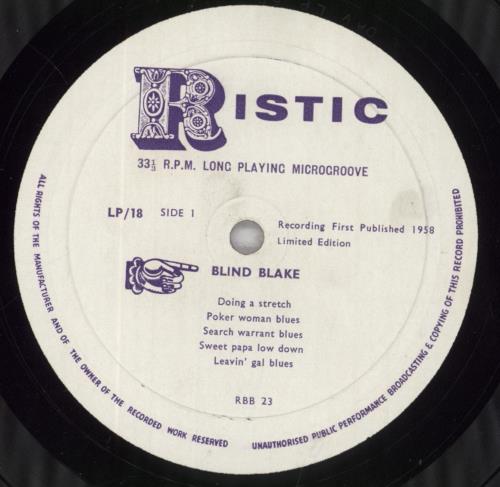 Blind Blake The Legendary Blind Blake 10" vinyl single (10 inch record) UK C9X10TH832452