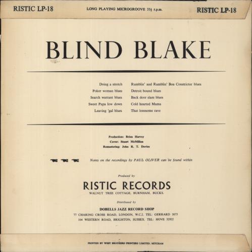 Blind Blake The Legendary Blind Blake 10" vinyl single (10 inch record) UK C9X10TH832452