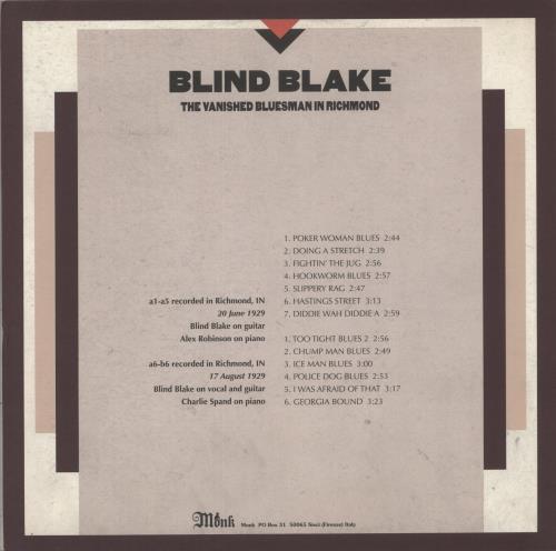 Blind Blake The Vanished Bluesman In Richmond - 180gm vinyl LP album (LP record) Italian C9XLPTH882271