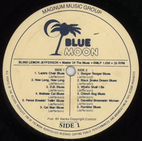 Blind Lemon Jefferson Master Of The Blues 1926-1929 vinyl LP album (LP record) UK B3JLPMA699509