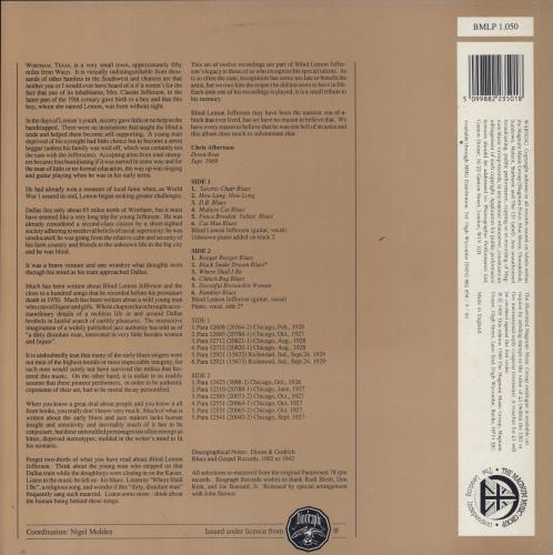 Blind Lemon Jefferson Master Of The Blues 1926-1929 vinyl LP album (LP record) UK B3JLPMA699509