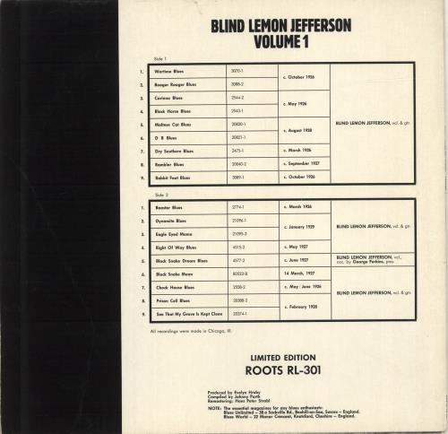 Blind Lemon Jefferson Volume 1 vinyl LP album (LP record) Austrian B3JLPVO694490