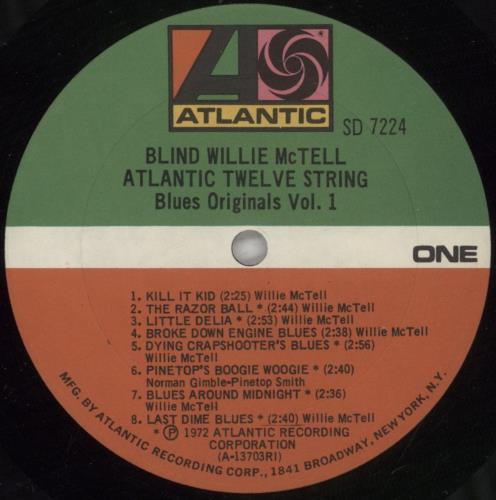 Blind Willie McTell Atlanta Twelve String - Blues Originals Vol. 1 - VG vinyl LP album (LP record) US BJJLPAT880277