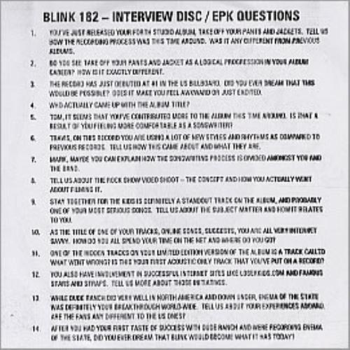 Blink 182 Interview Disc CD-R acetate UK B18CRIN204458