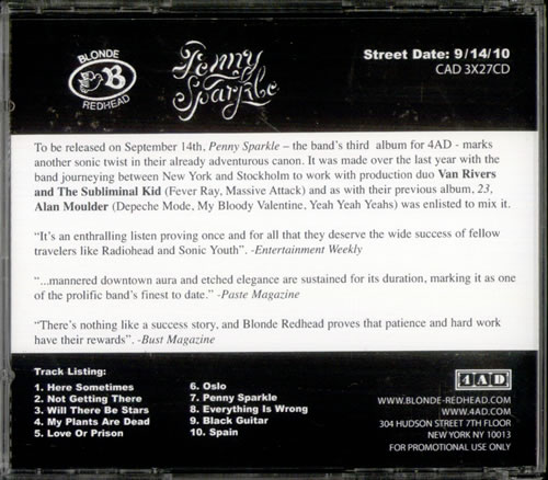 Blonde Redhead Penny Sparkle CD album (CDLP) US B\DCDPE527031