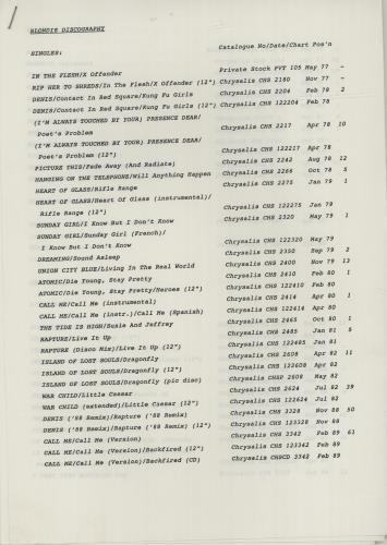 Blondie Press Releases & Debbie Photo memorabilia UK BLOMMPR681390