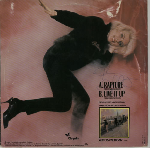 Blondie Rapture - Autographed 12" vinyl single (12 inch record / Maxi-single) Australian BLO12RA605722