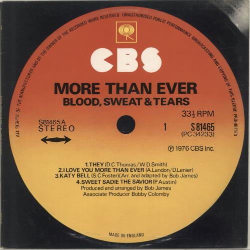 Blood Sweat & Tears More Than Ever vinyl LP album (LP record) UK BS&LPMO698199