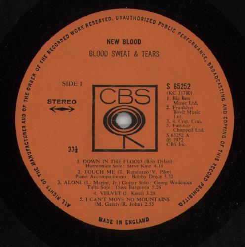 Blood Sweat & Tears New Blood vinyl LP album (LP record) UK BS&LPNE517166