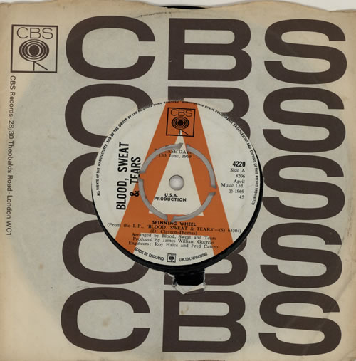 Blood Sweat & Tears Spinning Wheel A Label UK Promo 7" vinyl single