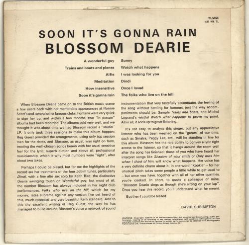 Blossom Dearie Soon It's Gonna Rain vinyl LP album (LP record) UK ODELPSO699207