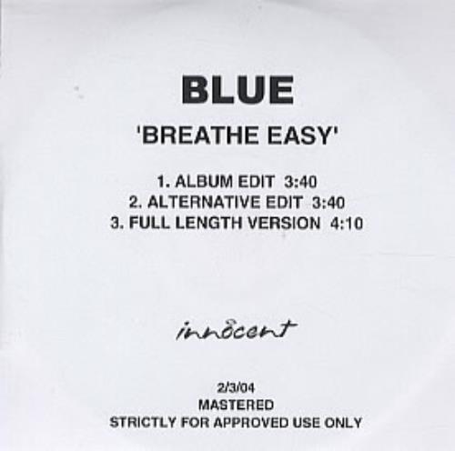 Blue (00s) Breathe Easy CD-R acetate UK LUBCRBR281100
