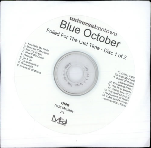 Blue October Foiled For The Last Time CD-R acetate US OC1CRFO502587