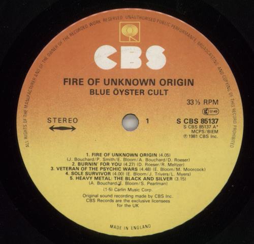 Blue Oyster Cult Fire Of Unknown Origin vinyl LP album (LP record) UK BOCLPFI393150