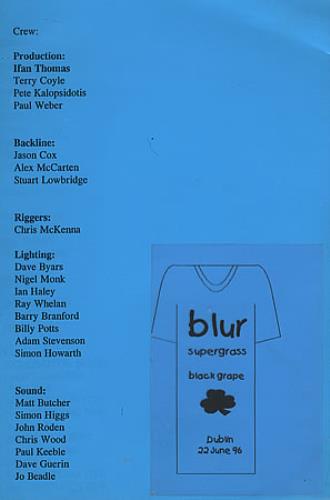 Blur Dublin Tour Itinerary Itinerary UK BLRBKDU404323