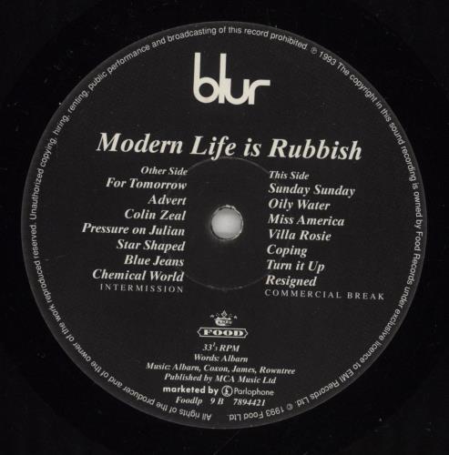 Blur Modern Life Is Rubbish - VG vinyl LP album (LP record) UK BLRLPMO875559