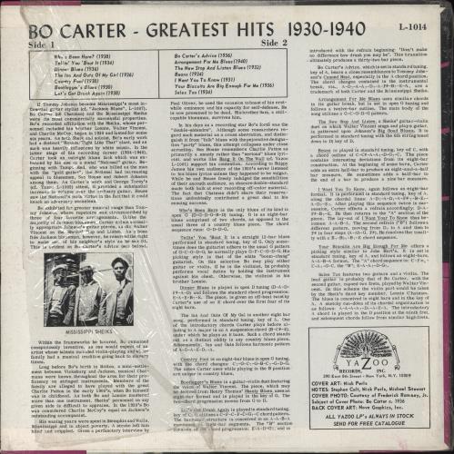 Bo Carter Greatest Hits 1930-1940 vinyl LP album (LP record) US 84RLPGR862007