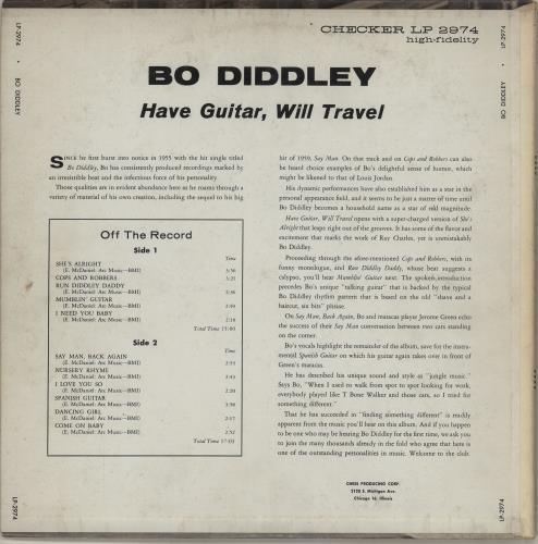 Bo Diddley Have Guitar Will Travel - 1st vinyl LP album (LP record) US BODLPHA754233