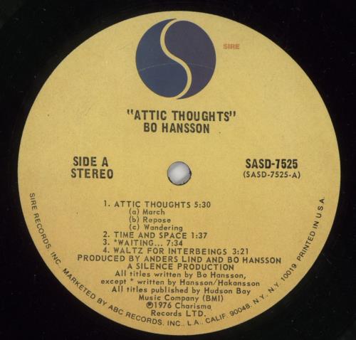 Bo Hansson Attic Thoughts vinyl LP album (LP record) US BOHLPAT890698