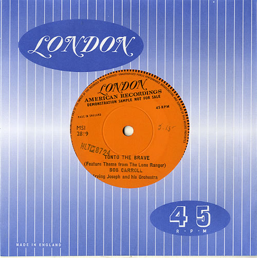 Bob Carroll Tonto The Brave 7" vinyl single (7 inch record / 45) UK G9Z07TO633382