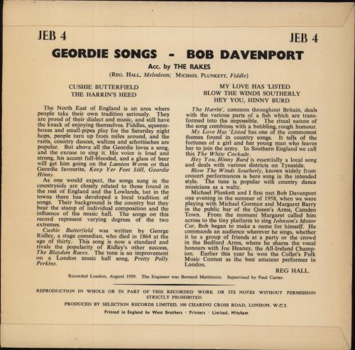 Bob Davenport Wor Geordie 7" vinyl single (7 inch record / 45) UK B9G07WO797537