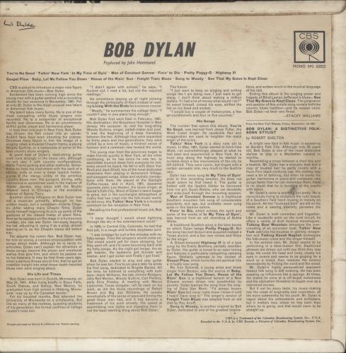 Bob Dylan Bob Dylan - VG - CBS Pressing vinyl LP album (LP record) UK DYLLPBO570270