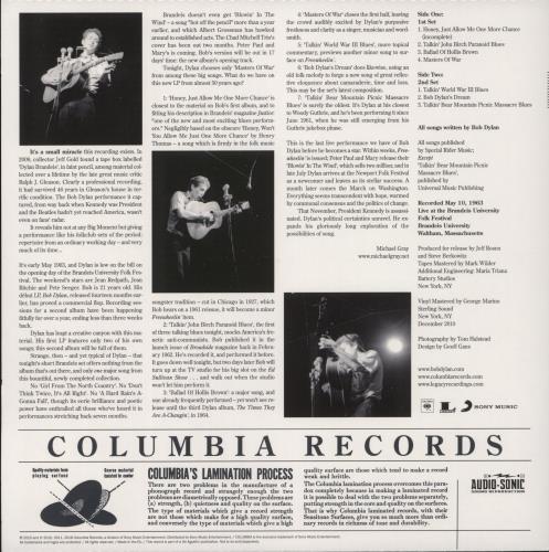 Bob Dylan Bob Dylan In Concert: Brandeis - 180 Gram Vinyl vinyl LP album (LP record) UK DYLLPBO866663