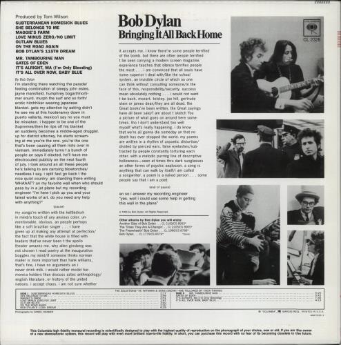 Bob Dylan Bringing It All Back Home - 180gm vinyl LP album (LP record) US DYLLPBR855449
