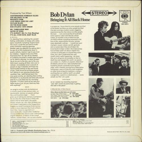 Bob Dylan Bringing It All Back Home - 1st vinyl LP album (LP record) UK DYLLPBR792610