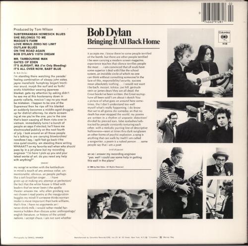 Bob Dylan Bringing It All Back Home vinyl LP album (LP record) US DYLLPBR431855