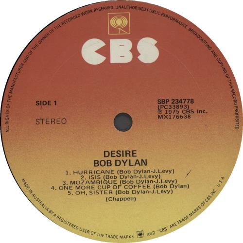 Bob Dylan Desire vinyl LP album (LP record) Australian DYLLPDE671086