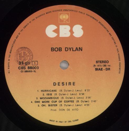 Bob Dylan Desire vinyl LP album (LP record) Italian DYLLPDE710491