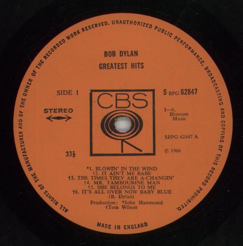 Bob Dylan Greatest Hits - 2nd Stereo - VG vinyl LP album (LP record) UK DYLLPGR867480