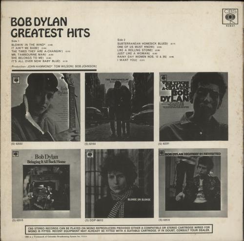 Bob Dylan Greatest Hits - 2nd Stereo - VG vinyl LP album (LP record) UK DYLLPGR867480
