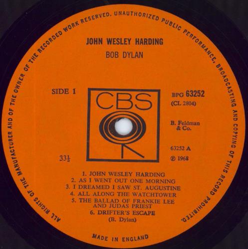 Bob Dylan John Wesley Harding - 1st Mono vinyl LP album (LP record) UK DYLLPJO802946