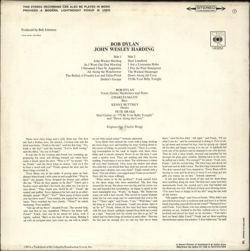 Bob Dylan John Wesley Harding - 2nd Stereo - EX vinyl LP album (LP record) Dutch DYLLPJO708605