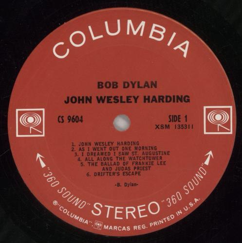 Bob Dylan John Wesley Harding vinyl LP album (LP record) US DYLLPJO343931
