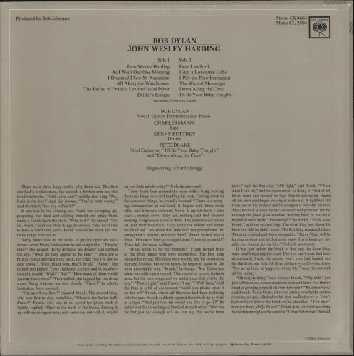 Bob Dylan John Wesley Harding vinyl LP album (LP record) US DYLLPJO343931