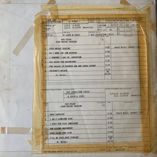 Bob Dylan John Wesley Harding vinyl LP album (LP record) UK DYLLPJO749084