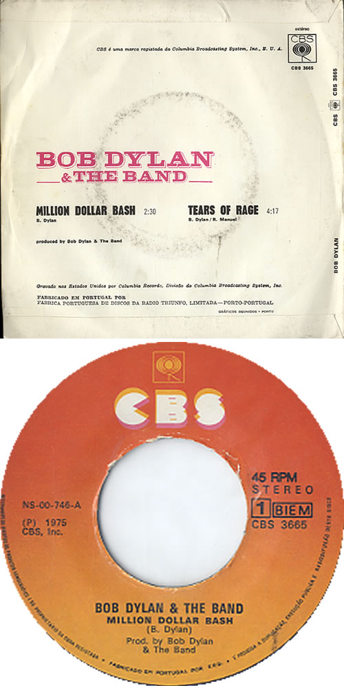 Bob Dylan Million Dollar Bash 7" vinyl single (7 inch record / 45) Portuguese DYL07MI610349