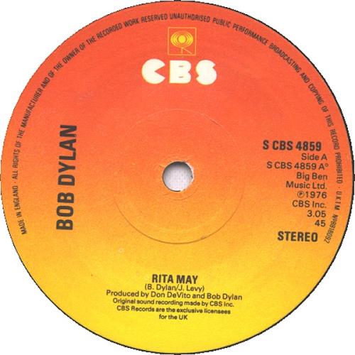 Bob Dylan Rita May 7" vinyl single (7 inch record / 45) UK DYL07RI334441