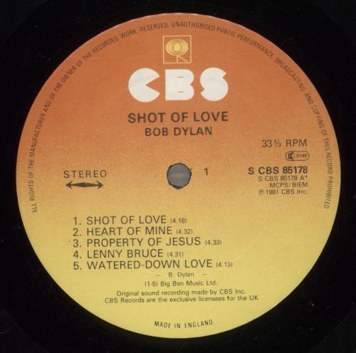 Bob Dylan Shot Of Love vinyl LP album (LP record) UK DYLLPSH332799