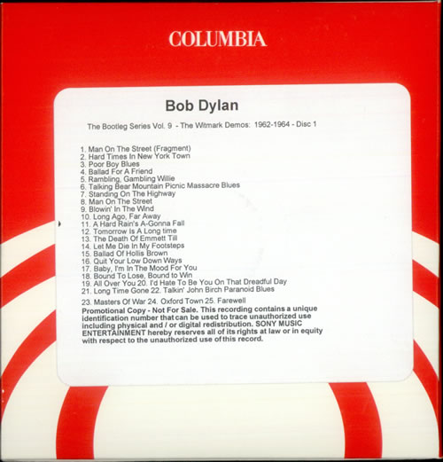 Bob Dylan The Bootleg Series No. 9 - The Witmark Demos: 1962-1964 CD-R acetate US DYLCRTH524665
