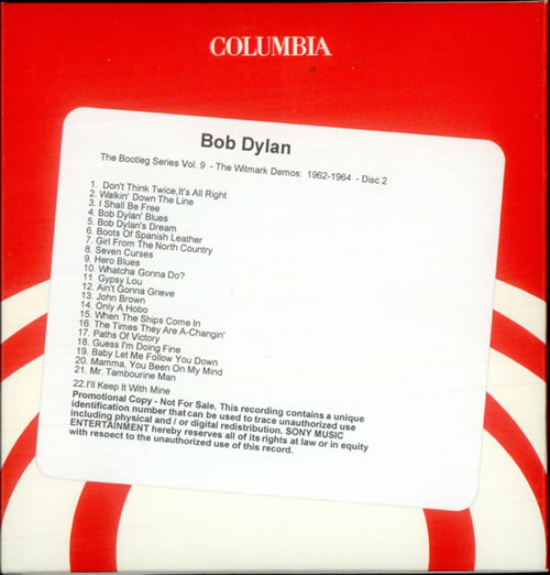 Bob Dylan The Bootleg Series No. 9 - The Witmark Demos: 1962-1964 CD-R acetate US DYLCRTH524665