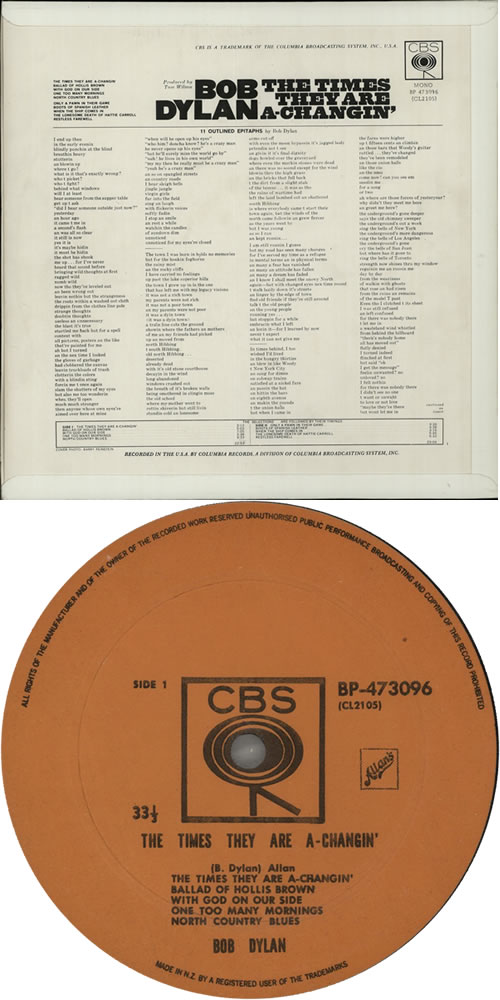 Bob Dylan The Times They Are A-Changin' vinyl LP album (LP record) New Zealand DYLLPTH640489