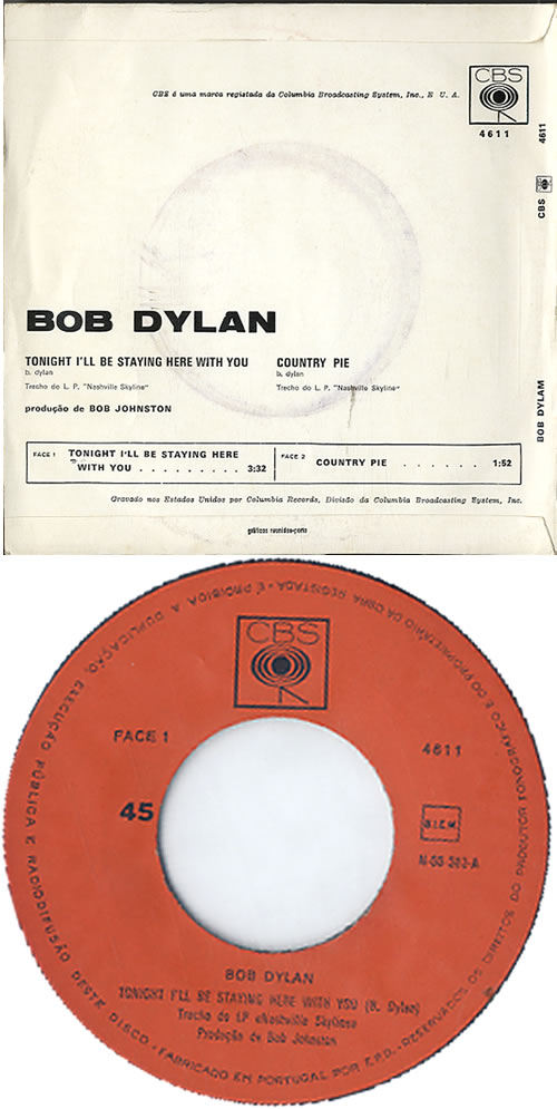 Bob Dylan Tonight I'll Be Staying Here With You 7" vinyl single (7 inch record / 45) Portuguese DYL07TO610353