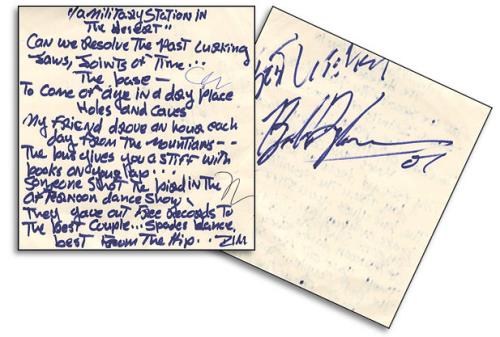 Bob Dylan Untitled Poem - Signed memorabilia US DYLMMUN388319