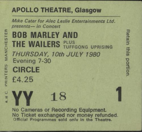 Bob Marley & The Wailers Uprising Tour + ticket stub tour programme UK BMLTRUP835964